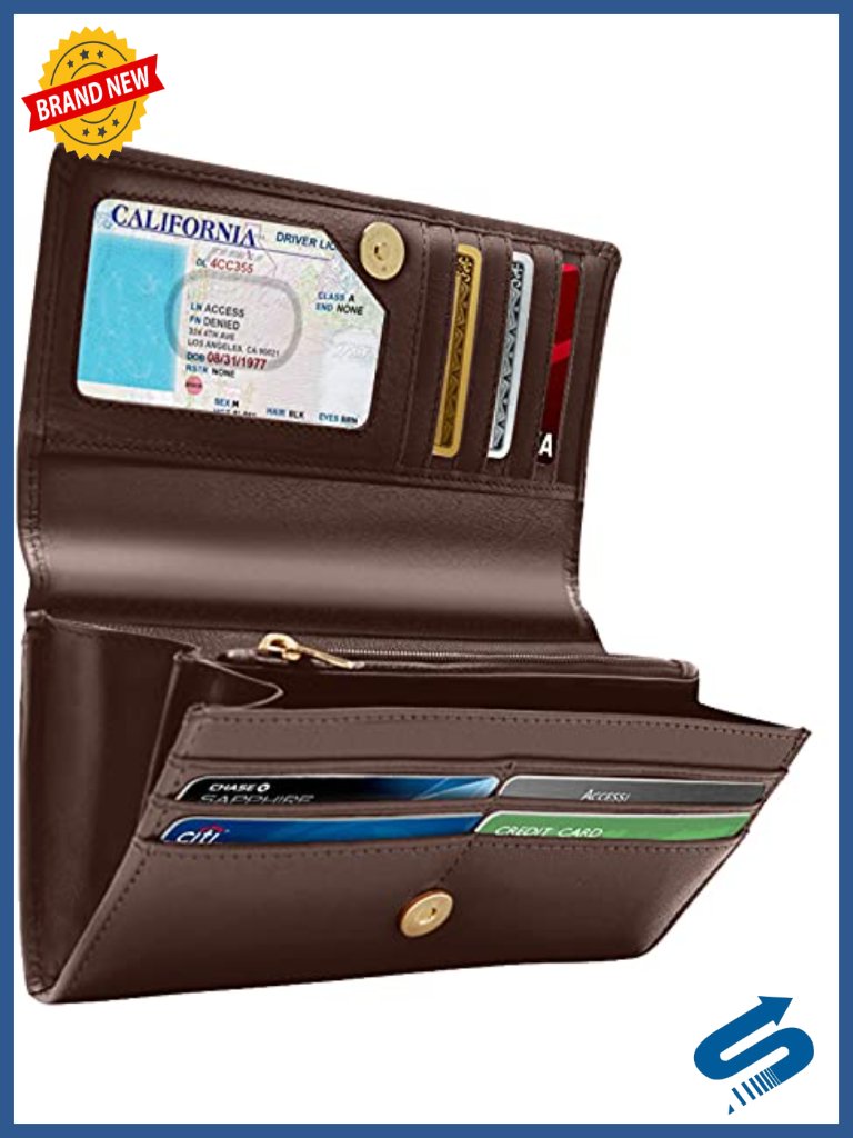 Leather Accordion Clutch Wallet With Rfid Protection And Removable Checkbook